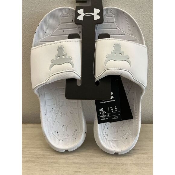 Under Armour Men Sz 12 UA The Rock Project 3 Slide White Halo Grey - Picture 1 of 9